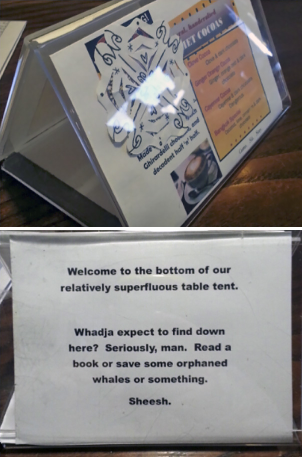 Was Sitting At My Local Coffee Shop And Randomly Decided To Flip Over The Plastic Triangle Menu They Have On All The Tables