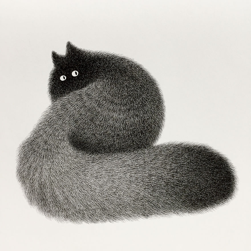 Malaysian Artist Creates Fluffy Cats Using Just Ink And The Result Looks Hauntingly Beautiful