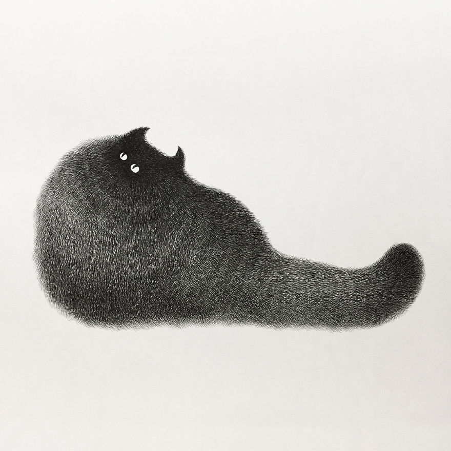 Malaysian Artist Creates Fluffy Cats Using Just Ink And The Result Looks Hauntingly Beautiful