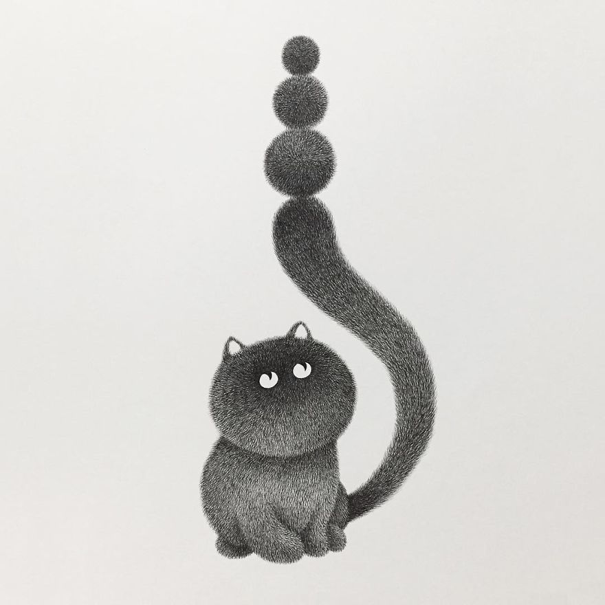 Malaysian Artist Creates Fluffy Cats Using Just Ink And The Result Looks Hauntingly Beautiful