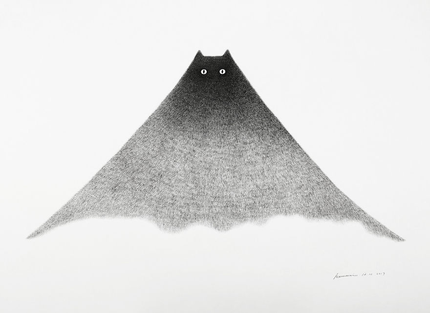 Malaysian Artist Creates Fluffy Cats Using Just Ink And The Result Looks Hauntingly Beautiful