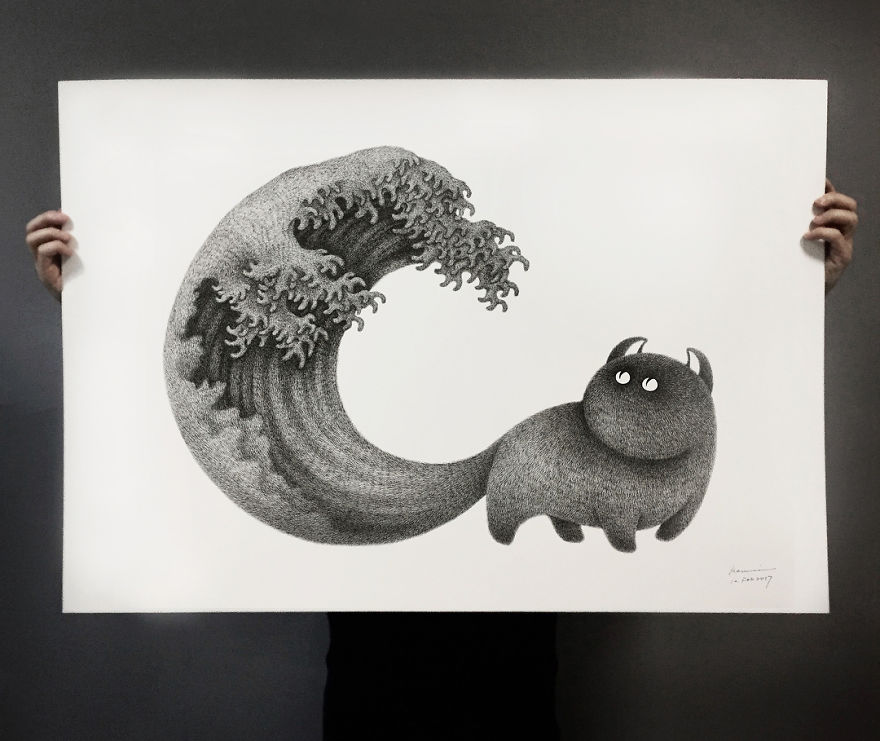 Malaysian Artist Creates Fluffy Cats Using Just Ink And The Result Looks Hauntingly Beautiful