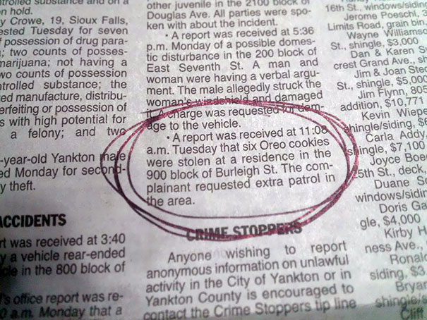This Was In The Daily Police Report Section Of My Hometown Newspaper. (Yes, It Is A Small Town)