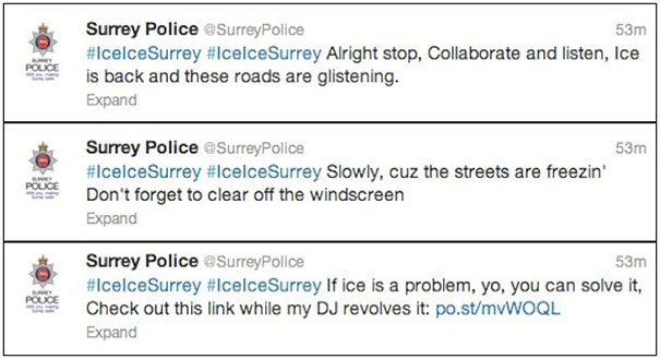This Is How Surrey Police (UK) Have Tweeted Warnings About Icy Roads - In The Style Of Vanilla Ice