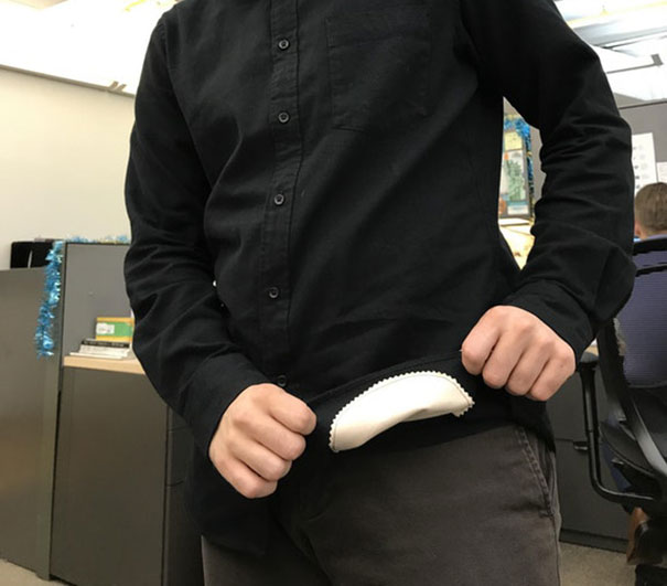 My Colleague Has A Micro-Fibre Cloth To Clean His Glasses Stitched Under His Shirt