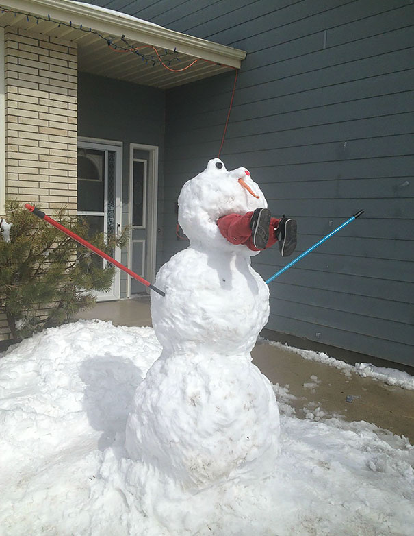 My Neighbour's Kid Is Always Playing In My Yard And Leaving His Toys. When He Left Two Broomsticks, I Left This In His Yard As A Warning. And Yes, It Is Still Winter In Canada