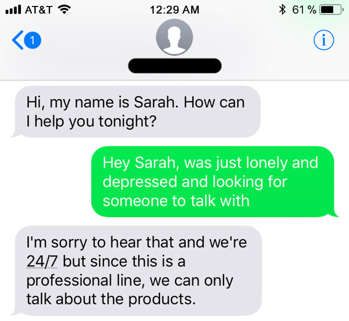 Depressed Person Texts Pasta Company Instead Of Crisis Line, Doesn&rsquo;t Expect A Response Like This
