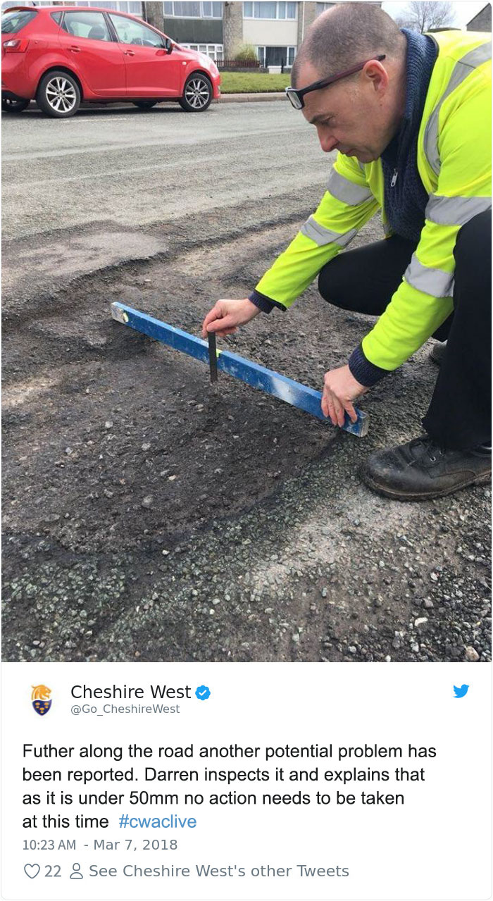 The Internet Can't Stop Trolling This County's Tweet Showing How They Deal With Potholes The Internet Can't Stop Trolling This County's Tweet Showing How They Deal With Potholes