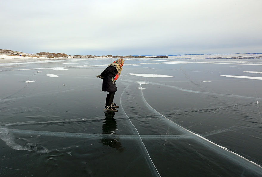 76 y.o. "Babushka of Baikal" Lives Alone In Siberia And Skates Across Baikal Every Day For A Heartwarming Reason