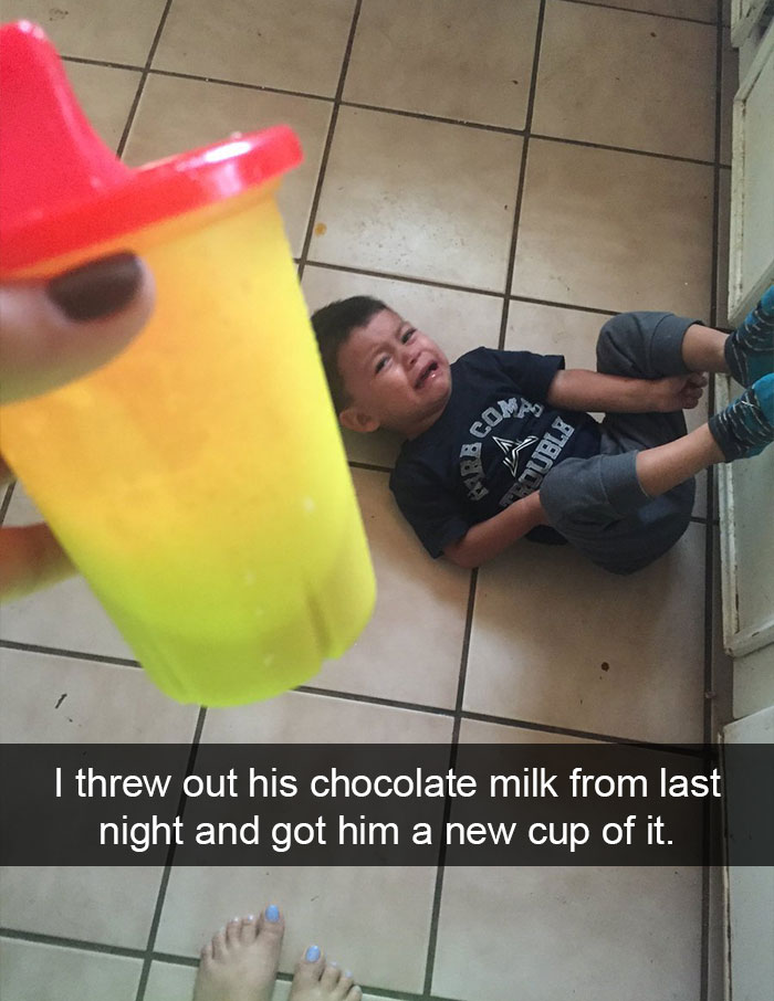 I Threw Out His Chocolate Milk From Last Night And Got Him A New Cup Of It