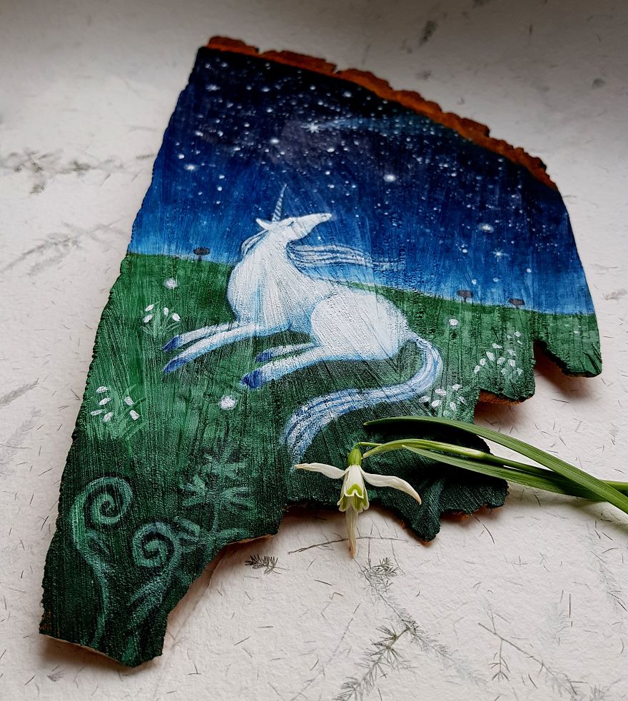 I Love To Paint On Wood Pieces Found During My Forest Wanderings.