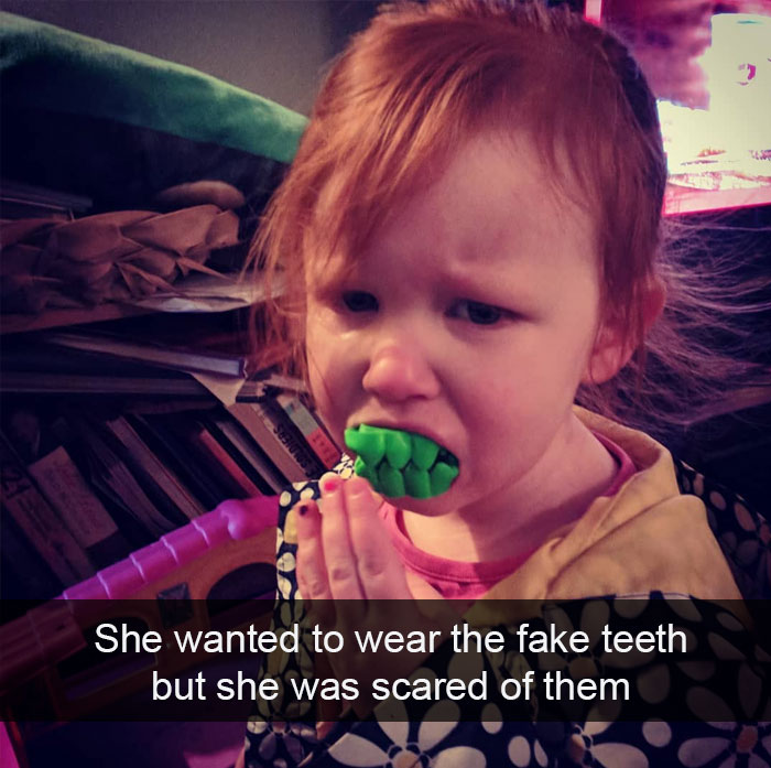 She Wanted To Wear The Fake Teeth But She Was Scared Of Them