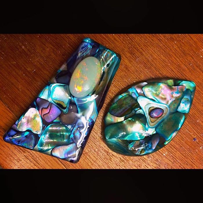 Abalone And Opal Resin Pendants