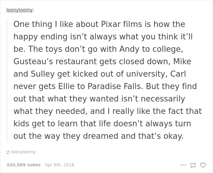 One Thing I Like About Pixar Films Is...
