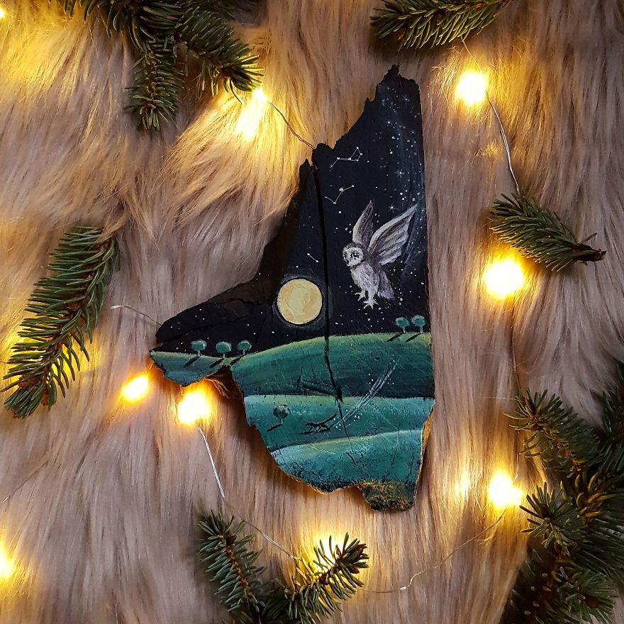 I Love To Paint On Wood Pieces Found During My Forest Wanderings.