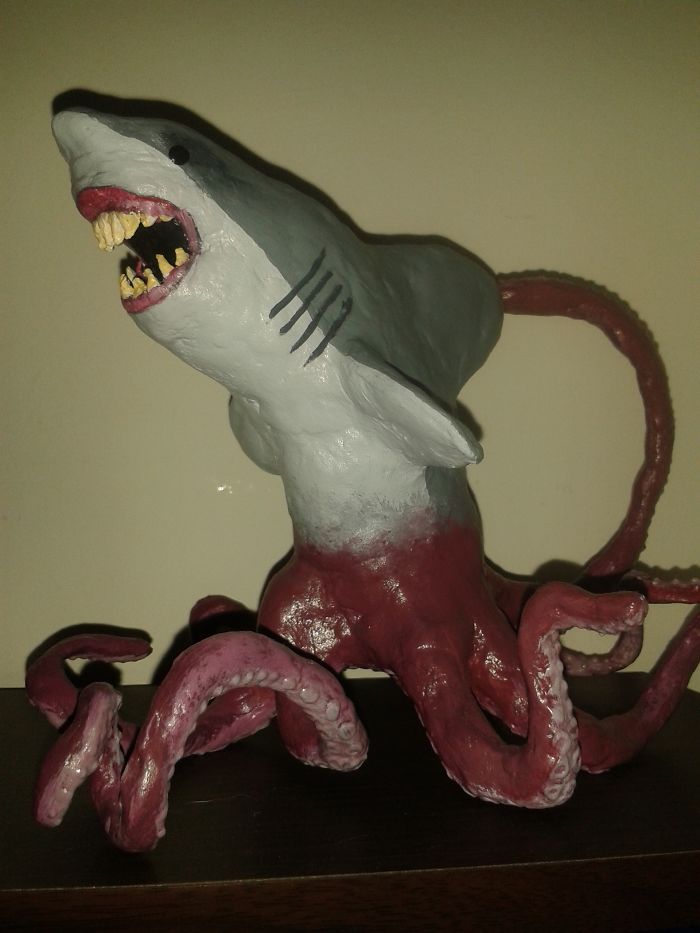 I Made A Sharktopus Figurine For My Sister's Birthday - My First Time Using Modelling Clay.