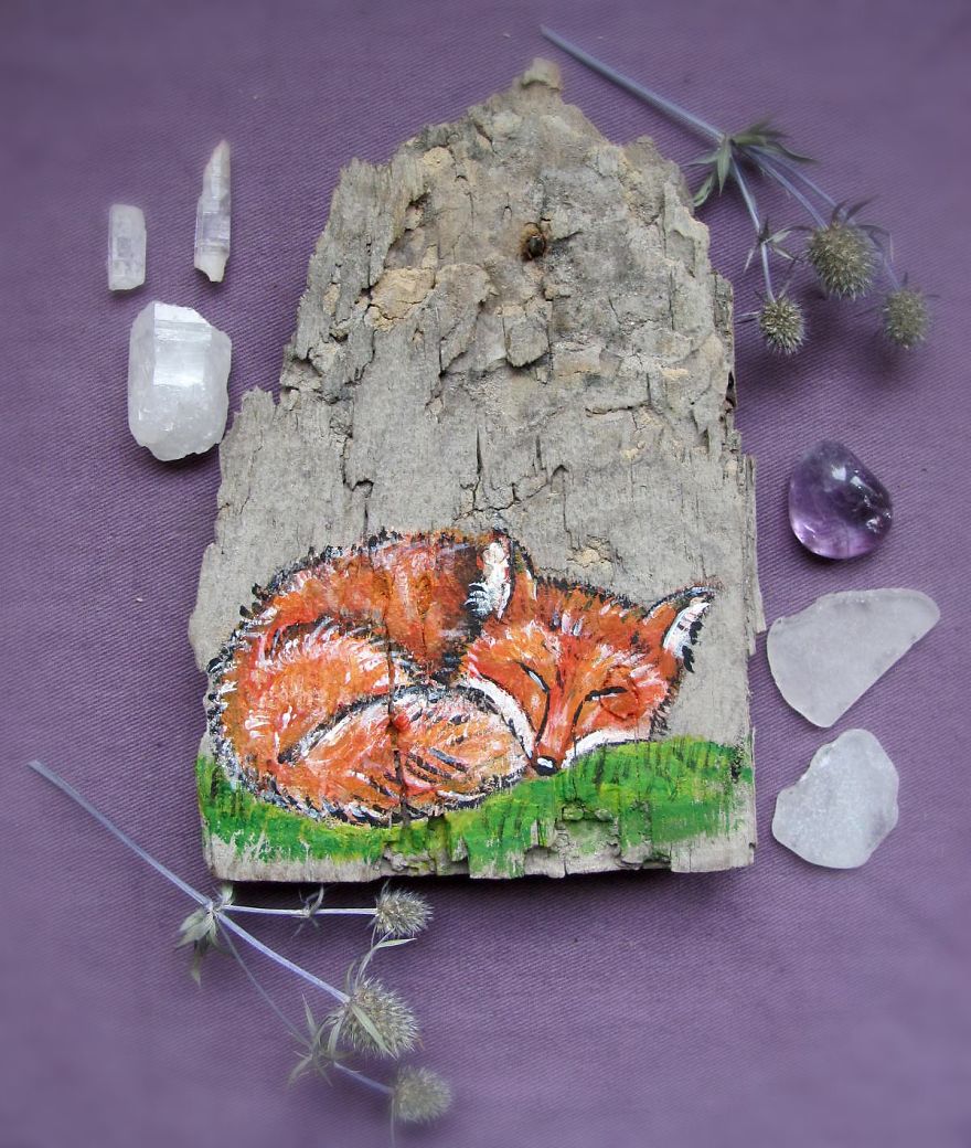 I Love To Paint On Wood Pieces Found During My Forest Wanderings.