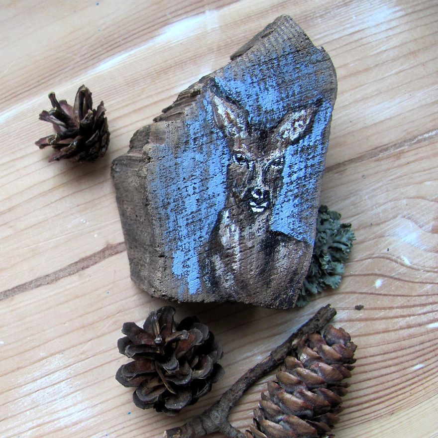 I Love To Paint On Wood Pieces Found During My Forest Wanderings.
