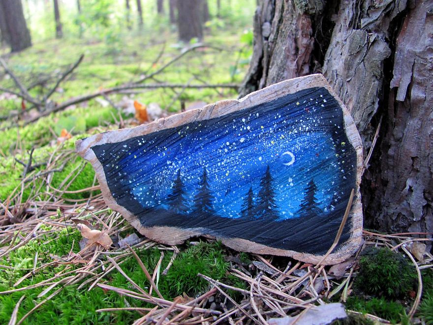 I Love To Paint On Wood Pieces Found During My Forest Wanderings.