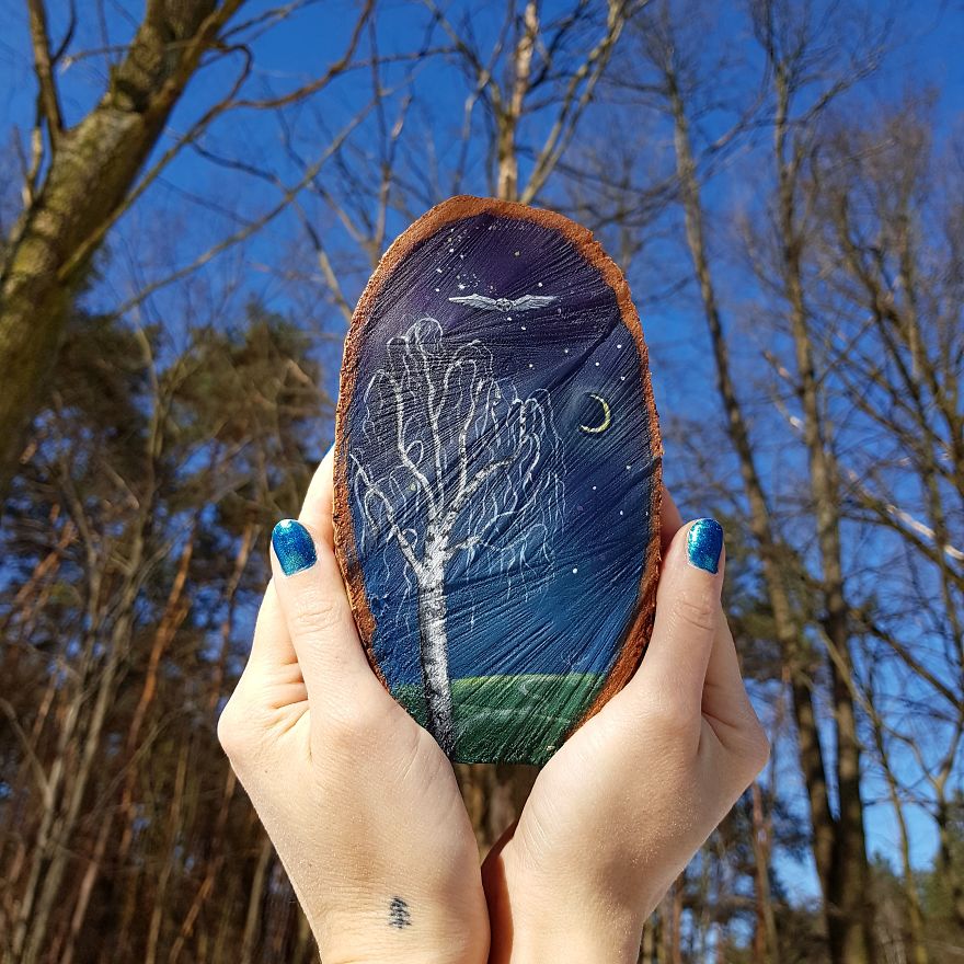 I Love To Paint On Wood Pieces Found During My Forest Wanderings.