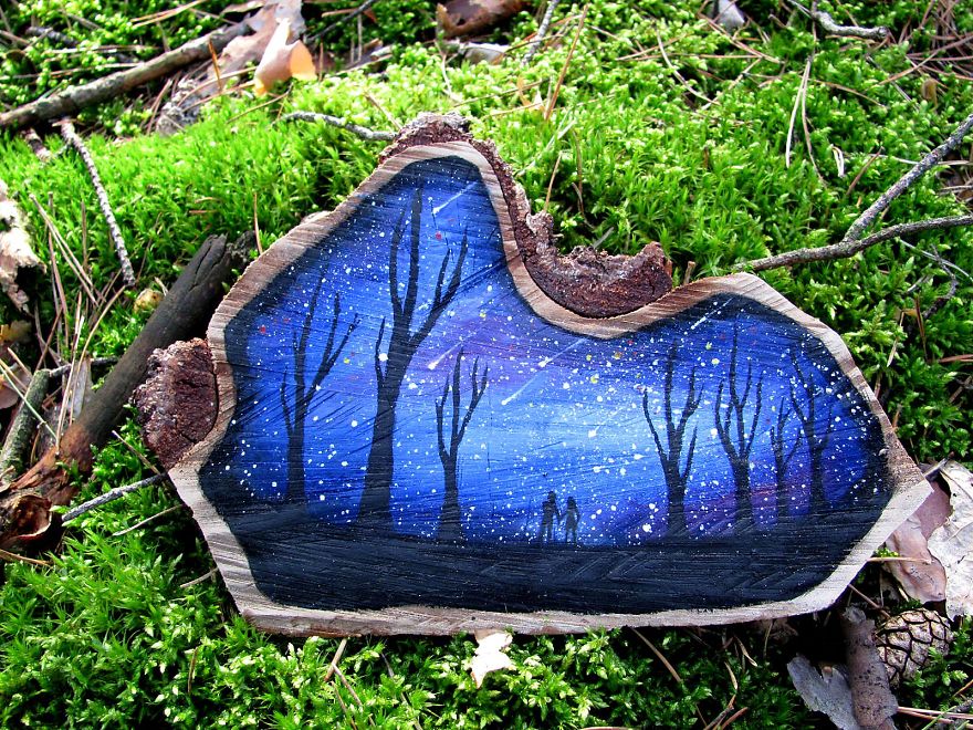 I Love To Paint On Wood Pieces Found During My Forest Wanderings.