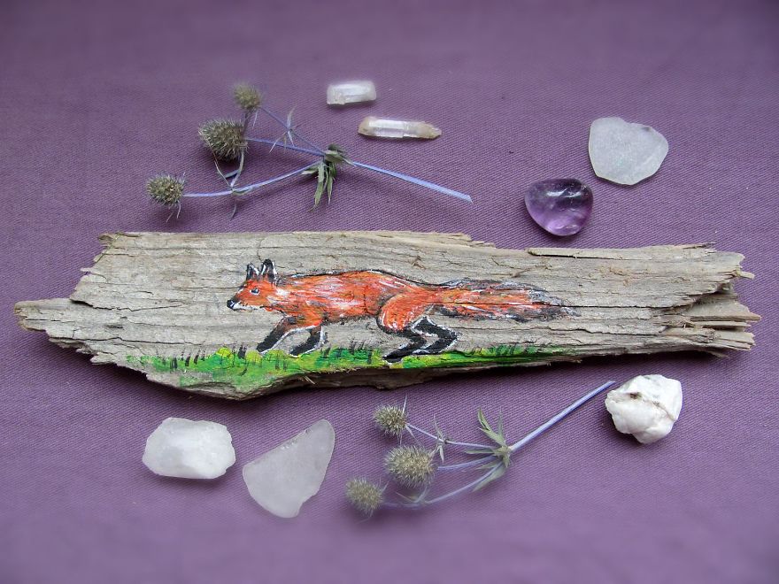 I Love To Paint On Wood Pieces Found During My Forest Wanderings.
