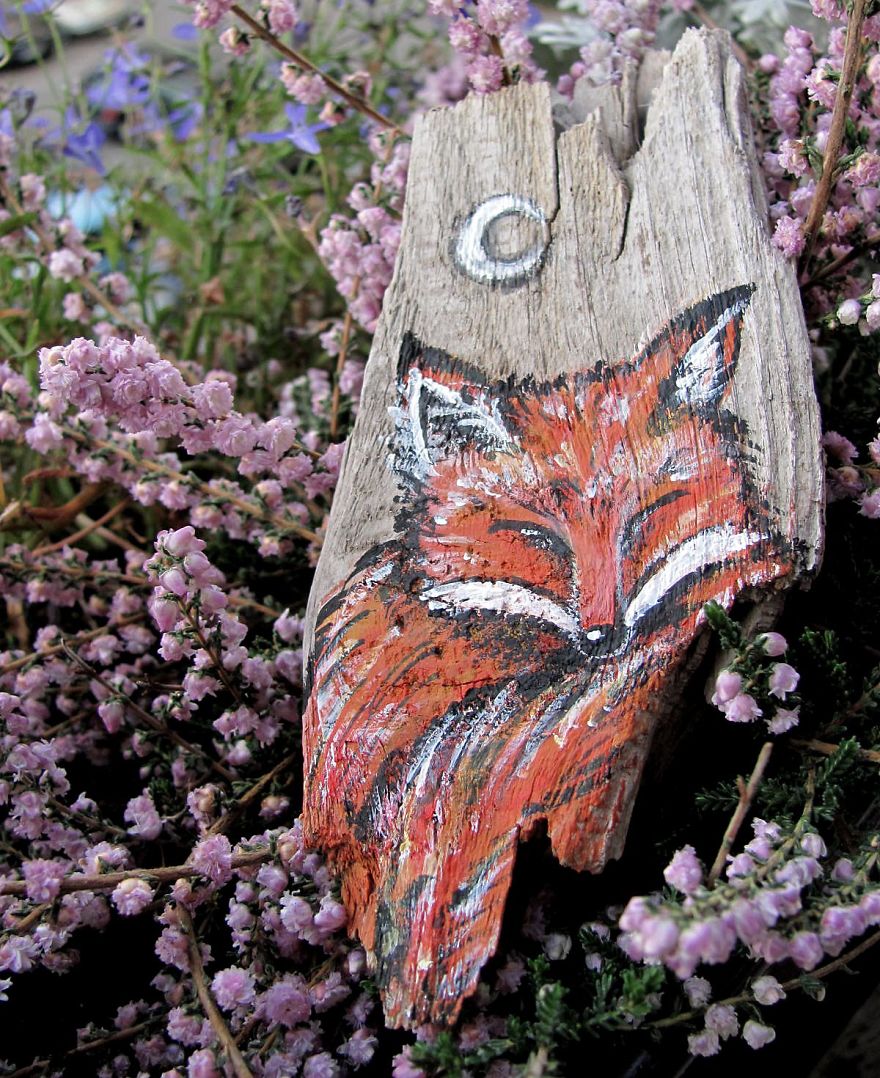 I Love To Paint On Wood Pieces Found During My Forest Wanderings.