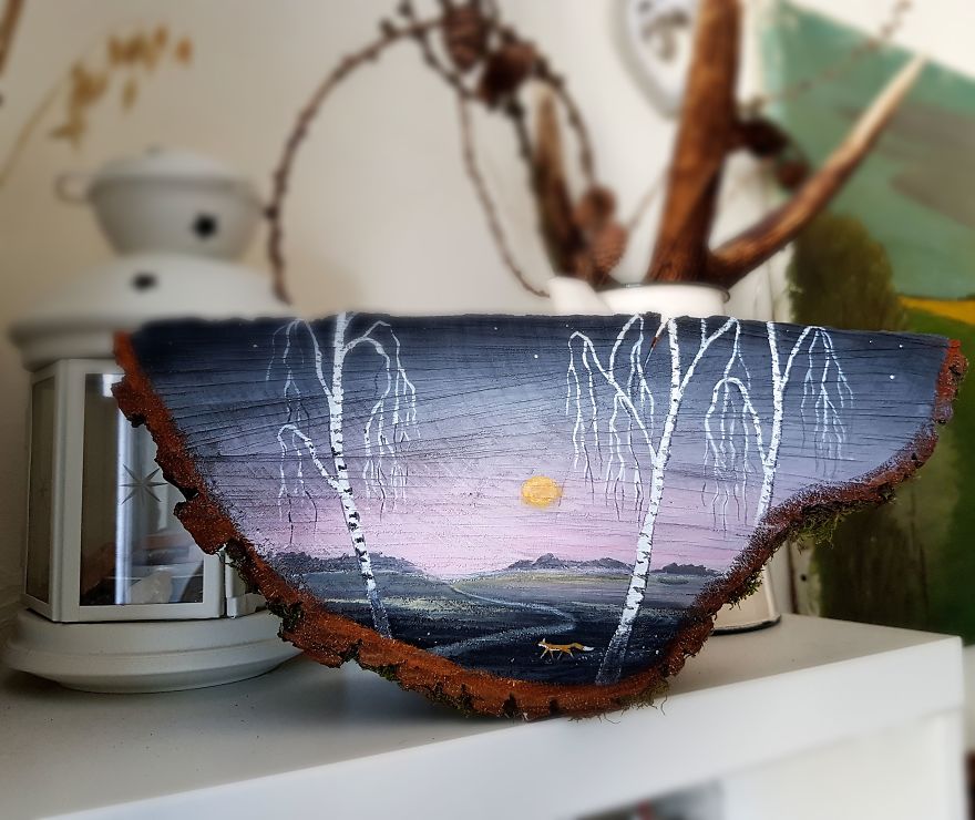 I Love To Paint On Wood Pieces Found During My Forest Wanderings.