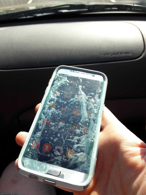 Traveling With My Mom. Saw Her Phone, And Investigated. Informed Her That She Used The Screen Protector's Throwaway Film Instead Of The Actual Screen Protector. She Literally Used Trash As A Screen Protector