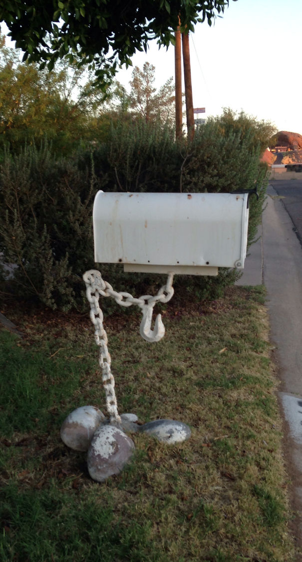 This Mailbox Is Being Held Up By A Chain