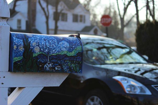 My Neighbor Paints A New Famous Piece Of Art On Their Mailbox Every Couple Of Months