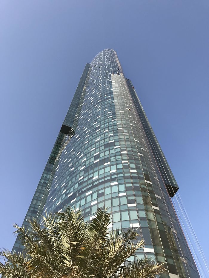 You Can See The Progress Of The Abseilers Cleaning This Apartment Block