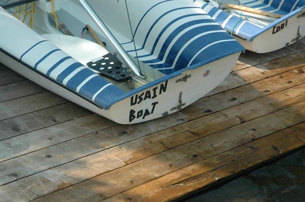 Funny pun boat name on a bridge 