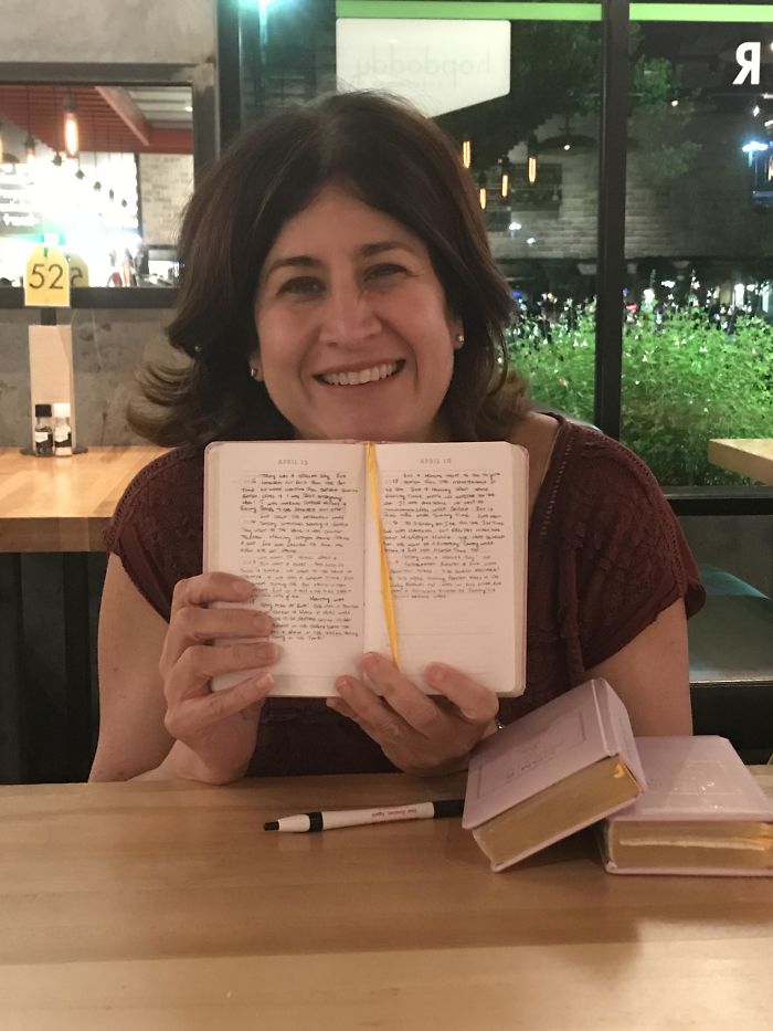 I Asked My Bar Guest What She Was Writing. Turns Out She Has 3 Daughters And She Writes 5 Lines A Day To Each Of Them. These Will Be Gifts When They Get Married One Day. Mom Of The Year