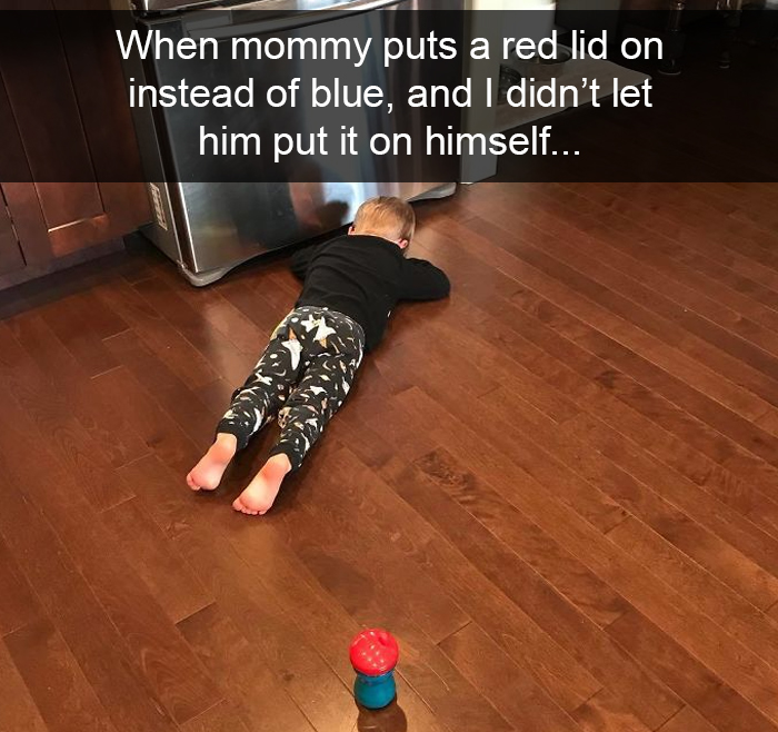 When Mommy Puts A Red Lid On Instead Of Blue, And I Didn’t Let Him Put It On Himself...