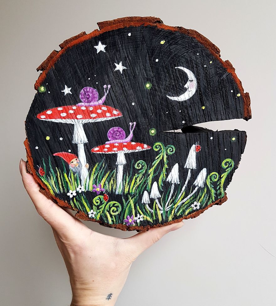 I Love To Paint On Wood Pieces Found During My Forest Wanderings.