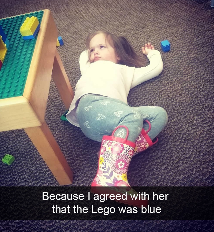 Because I Agreed With Her That The Lego Was Blue