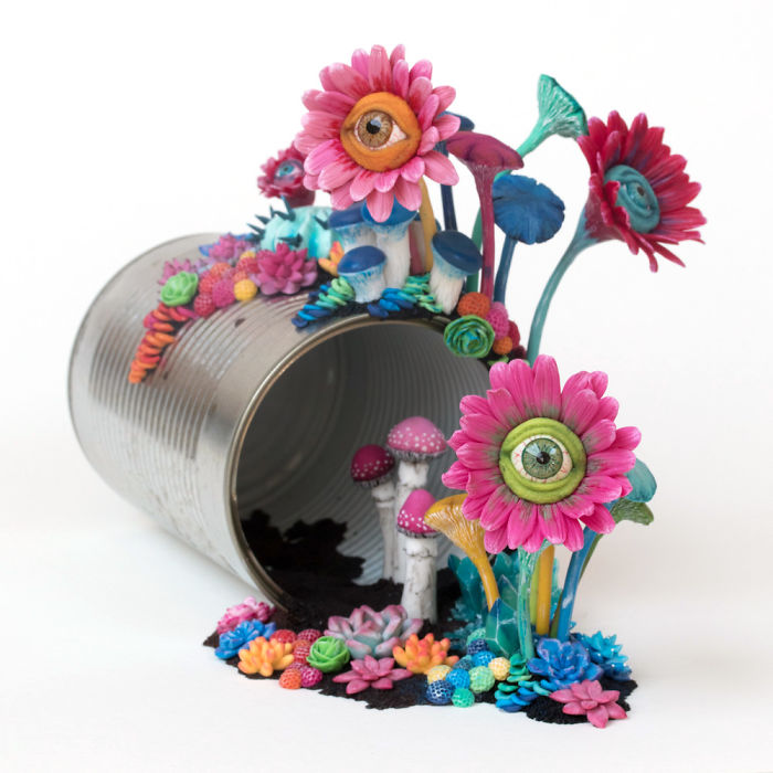 Artist Makes Unexpectedly Colorful Life Forms Grow Out Of Trash