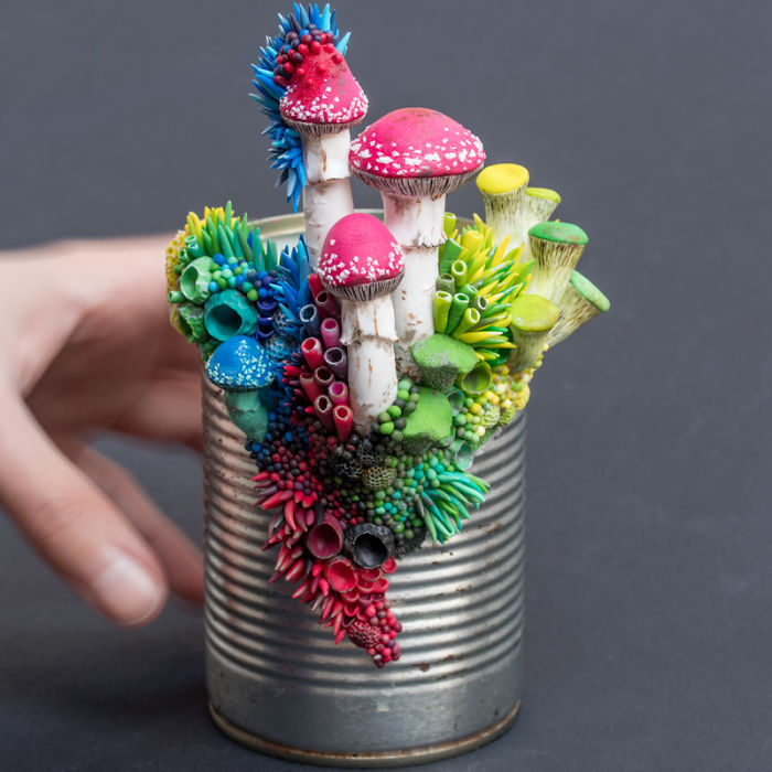 Artist Makes Unexpectedly Colorful Life Forms Grow Out Of Trash