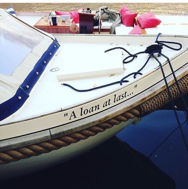 Funny named white boat 