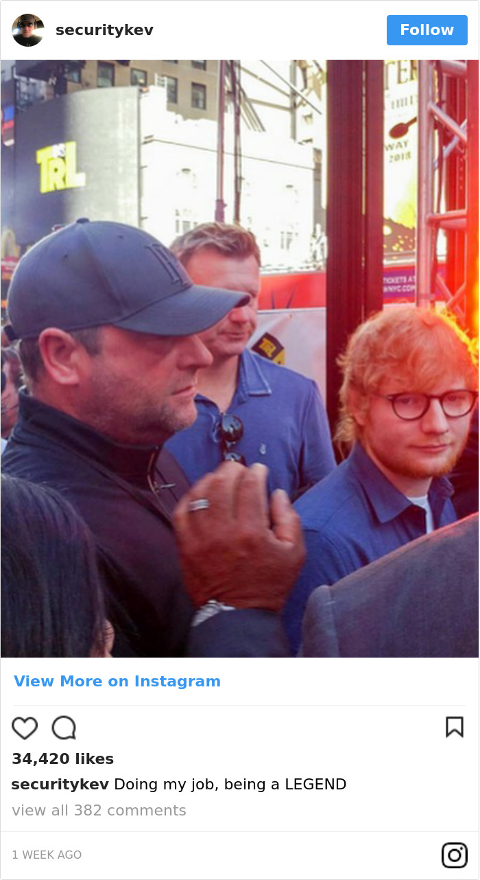Ed Sheeran's Security Guard Has An Instagram, And It's Better Than His Boss's
