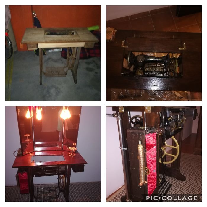 Old Sewing Machine Into Steampunk Dressing Table