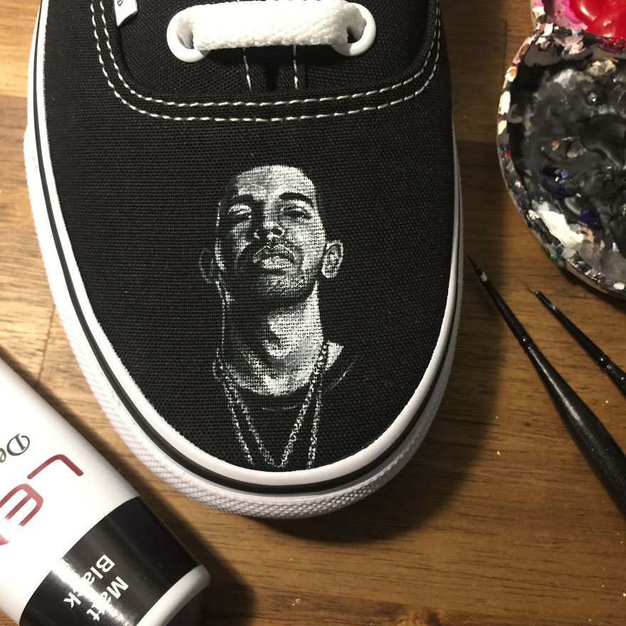 I Created A Visual Collaboration Of Musical Artists Drake & The Beatles On Custom Handpainted Vans