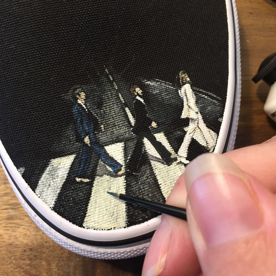 I Created A Visual Collaboration Of Musical Artists Drake & The Beatles On Custom Handpainted Vans
