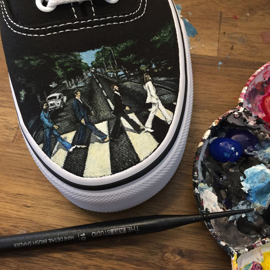 I Created A Visual Collaboration Of Musical Artists Drake & The Beatles On Custom Handpainted Vans