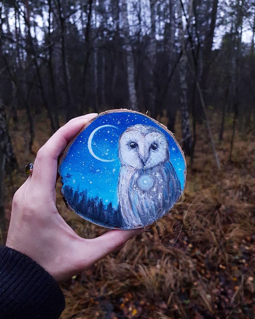 I Love To Paint On Wood Pieces Found During My Forest Wanderings.