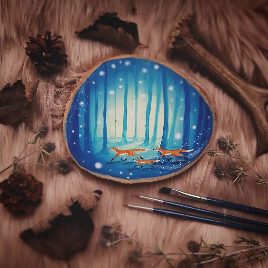 I Love To Paint On Wood Pieces Found During My Forest Wanderings.