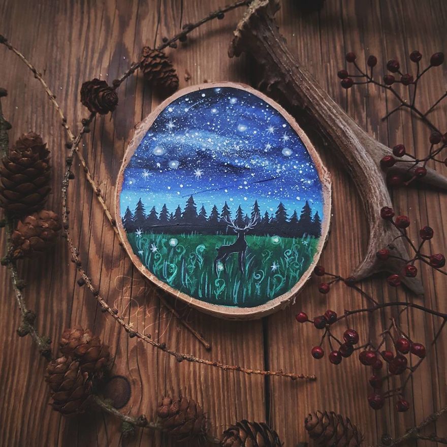 I Love To Paint On Wood Pieces Found During My Forest Wanderings.