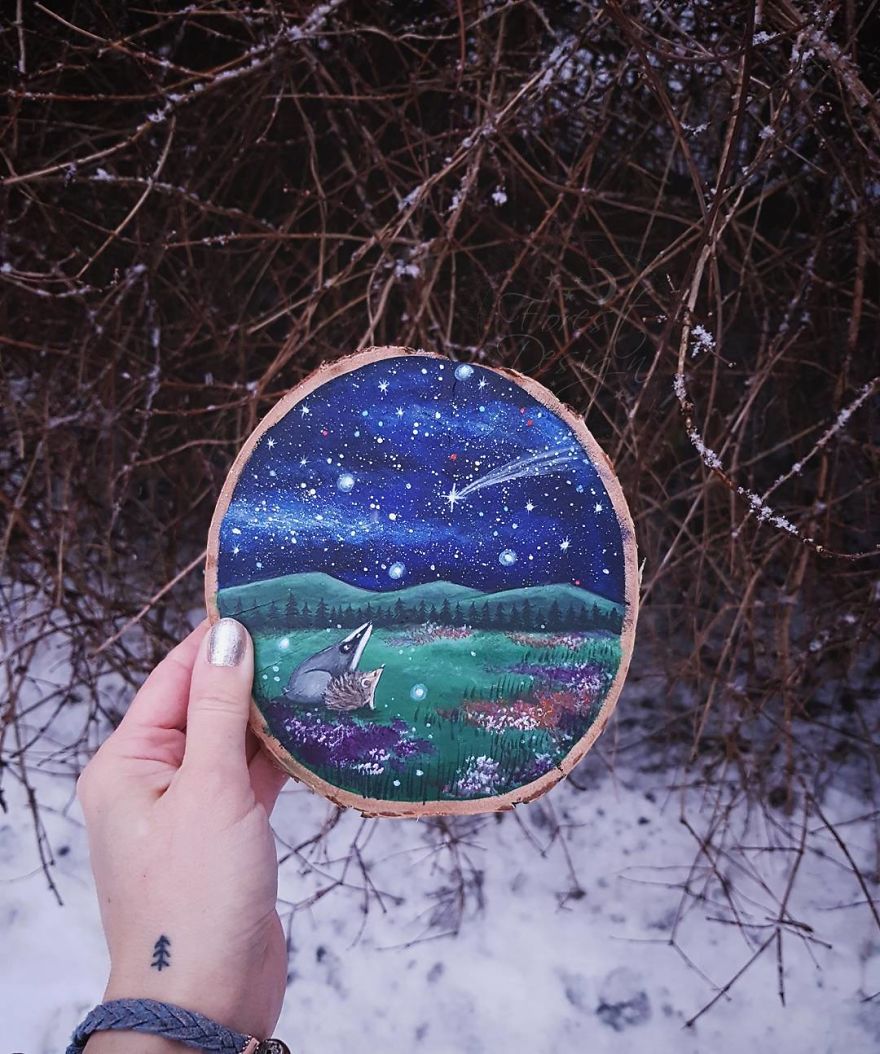 I Love To Paint On Wood Pieces Found During My Forest Wanderings.