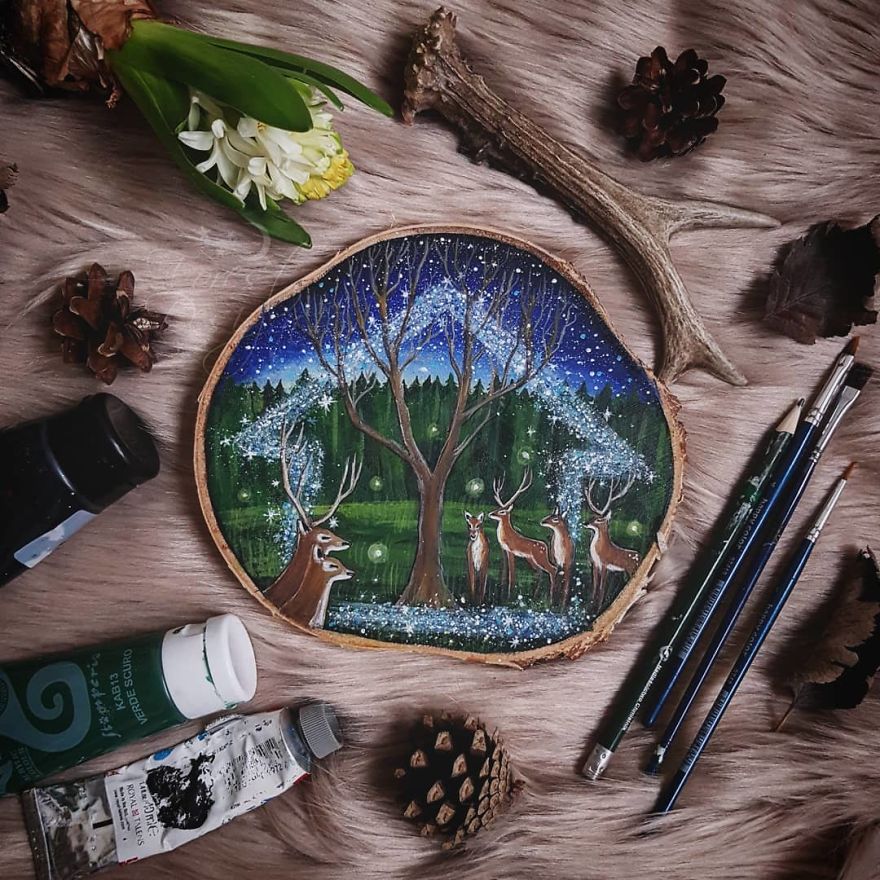 I Love To Paint On Wood Pieces Found During My Forest Wanderings.